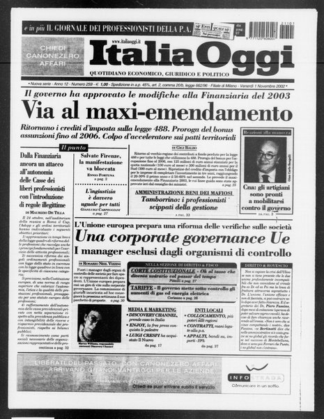 Italia oggi : quotidiano di economia finanza e politica